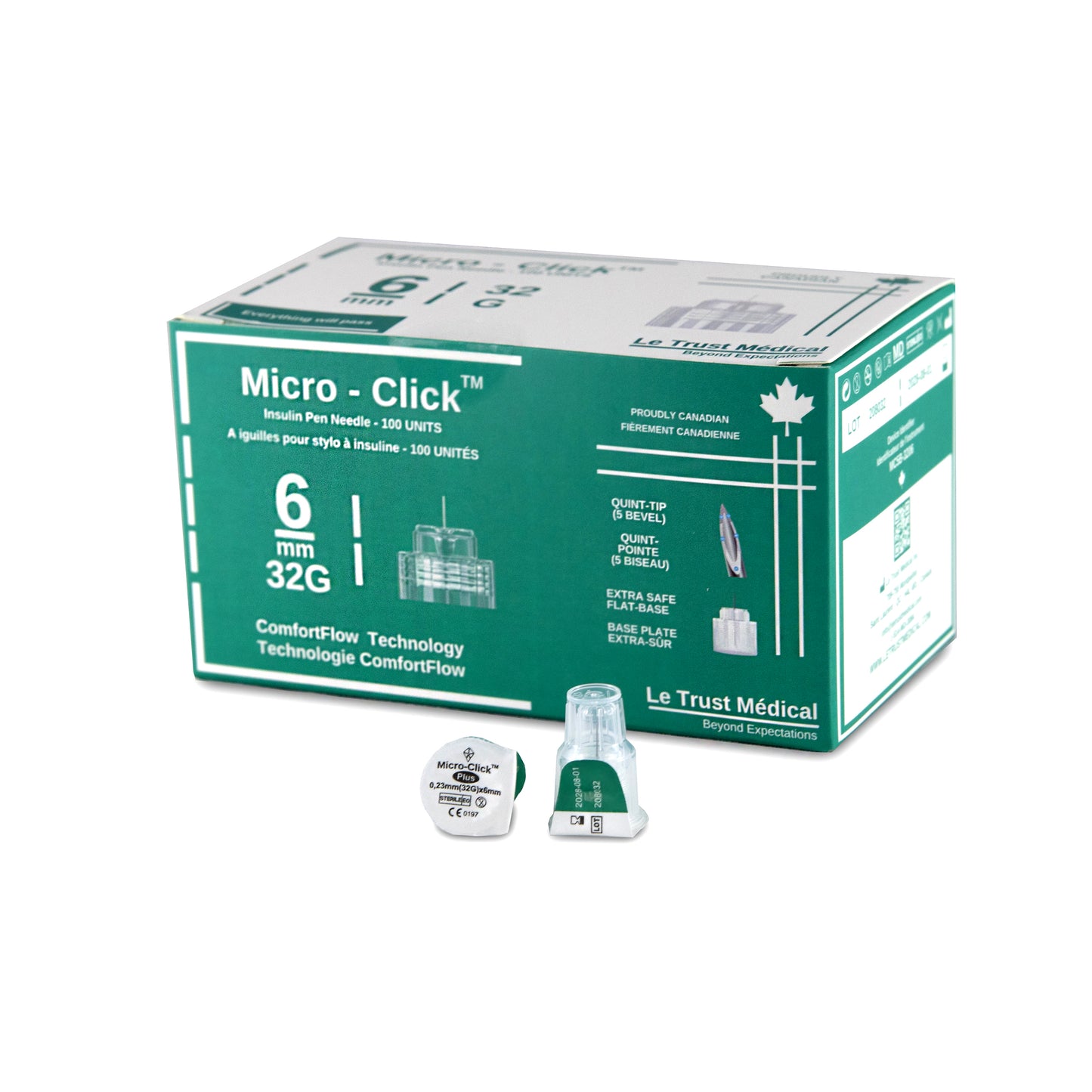 Aiguilles universelles pour stylo à insuline Micro-Click 6 mm 32 G