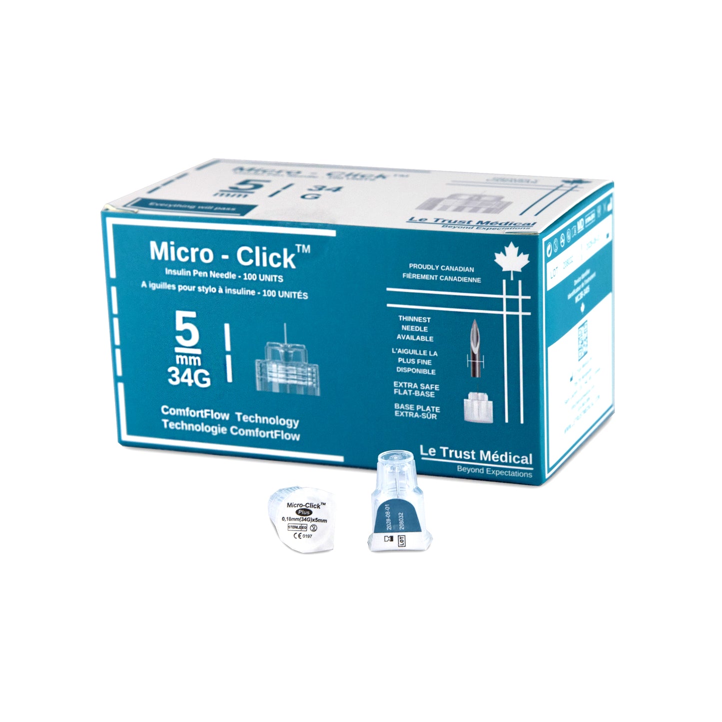 Aiguilles universelles pour stylo à insuline Micro-Click 5 mm 34 G