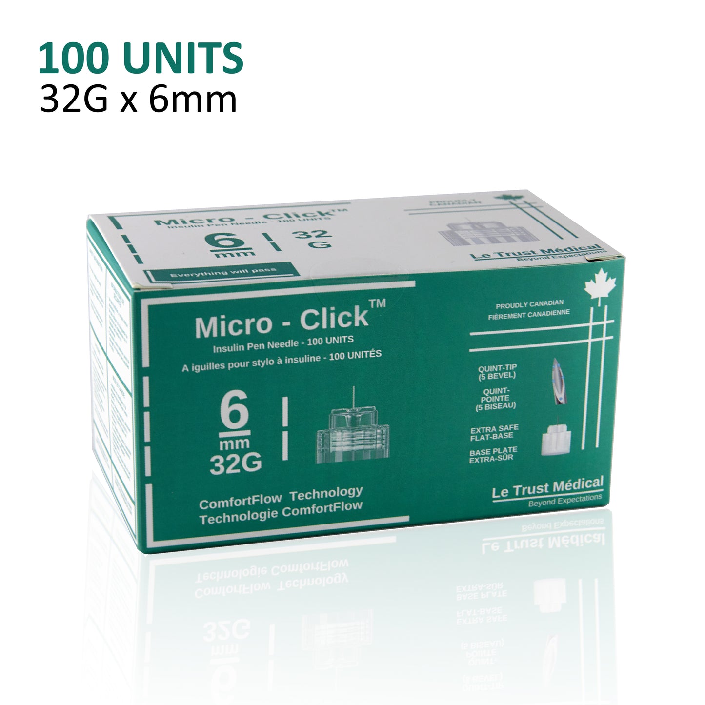 Aiguilles universelles pour stylo à insuline Micro-Click 6 mm 32 G