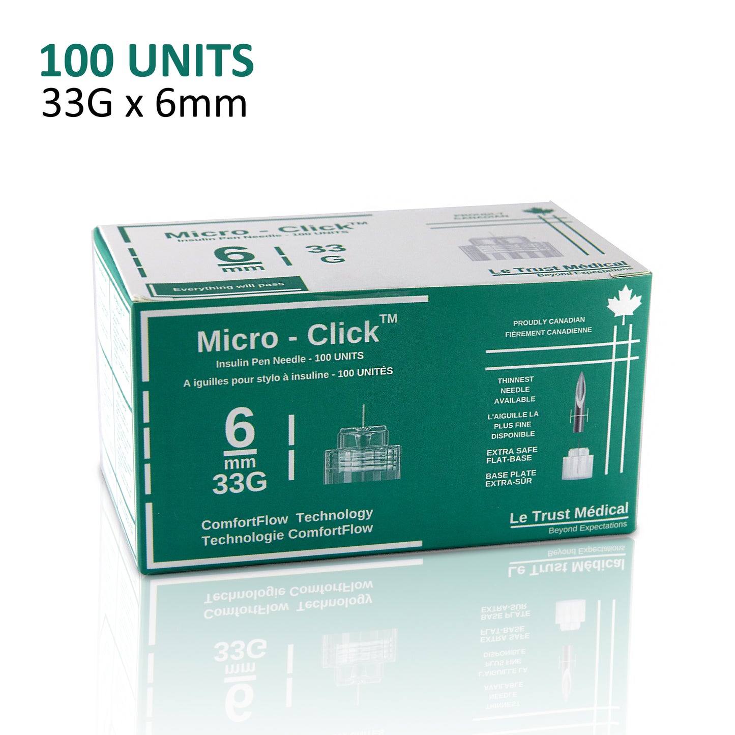 Aiguilles universelles pour stylo à insuline Micro-Click 6 mm 33G
