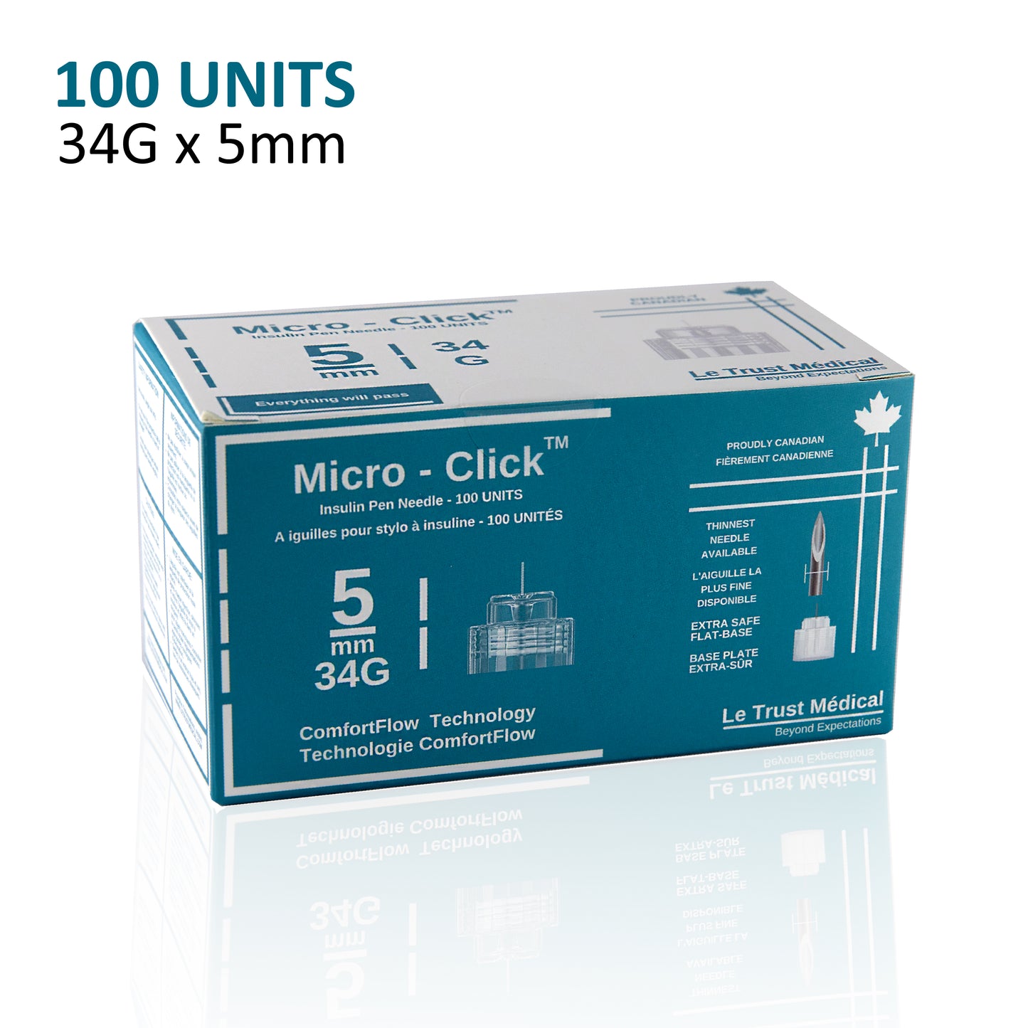 Aiguilles universelles pour stylo à insuline Micro-Click 5 mm 34 G