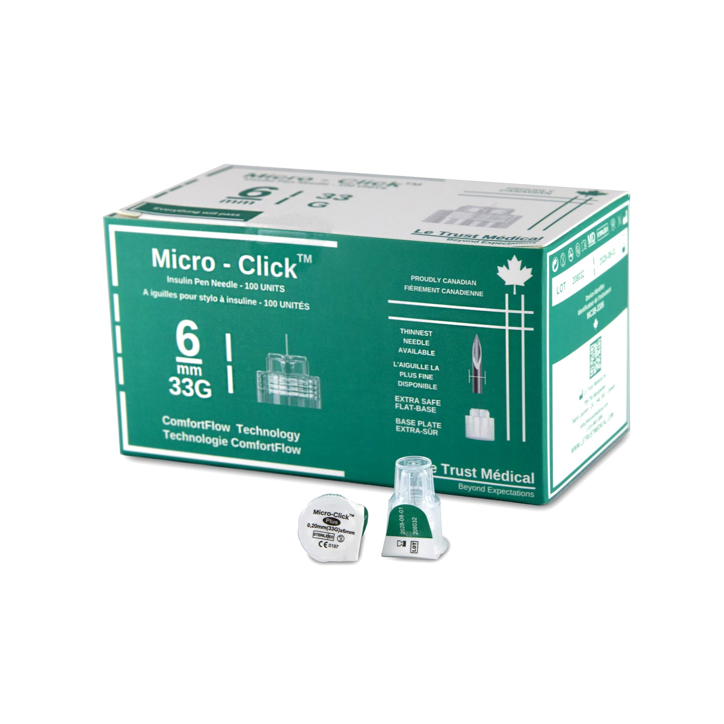 Aiguilles universelles pour stylo à insuline Micro-Click 6 mm 33G